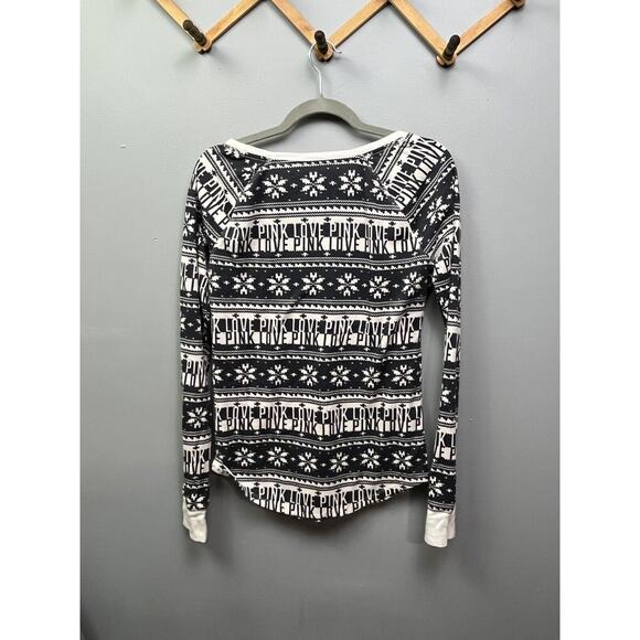 VS PINK Thermal Top Womens Large Sleep Shirt PJ Top Waffle Knit Snowflake - Picture 2 of 5